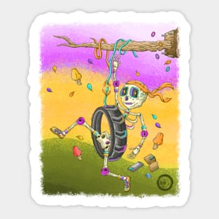 Cute Skeleton - Lets Swing Along- Día De Los Muertos- Tire Swinging Sticker